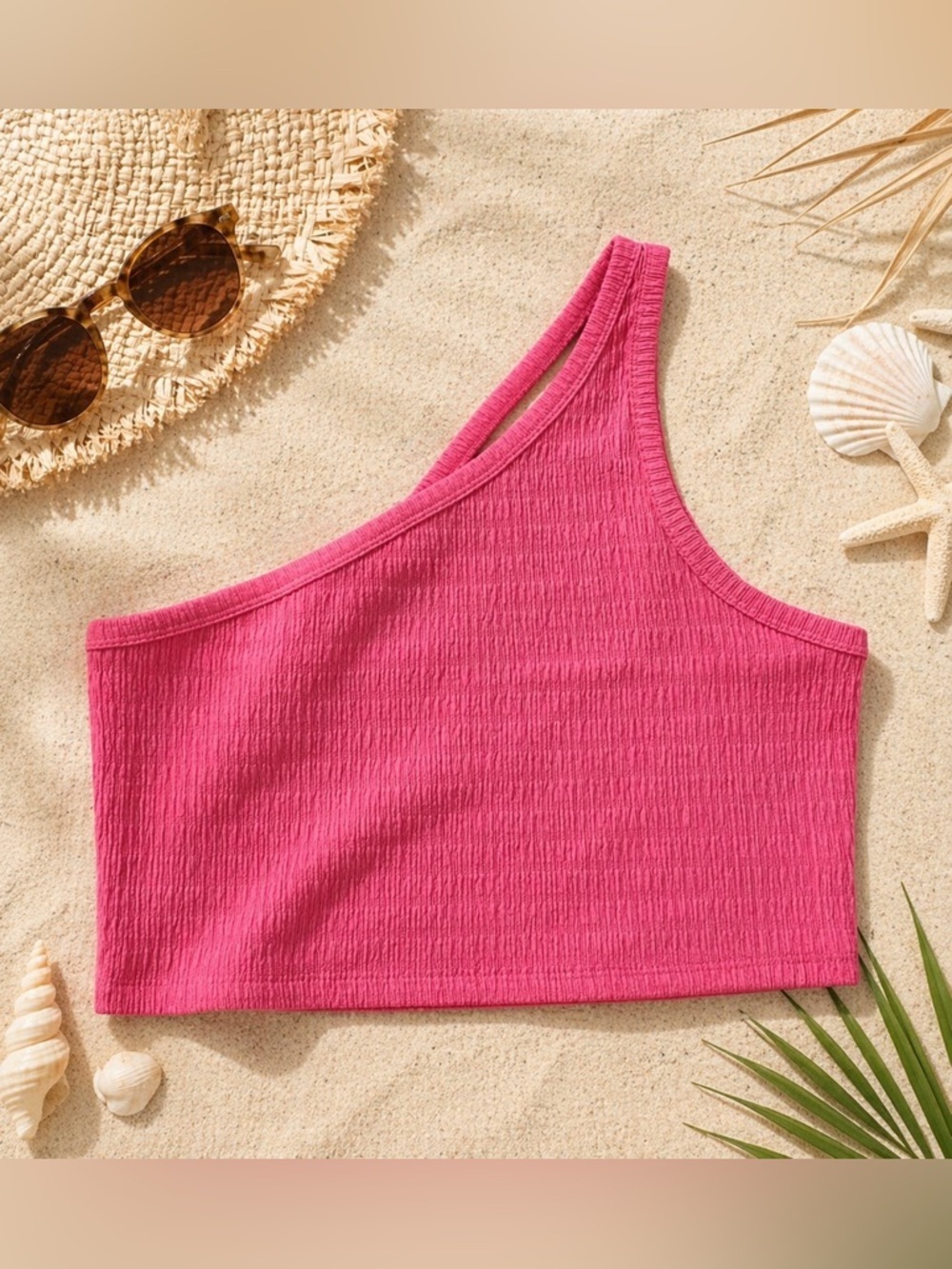 American Eagle One Shoulder Textured Crop Top Pink XL